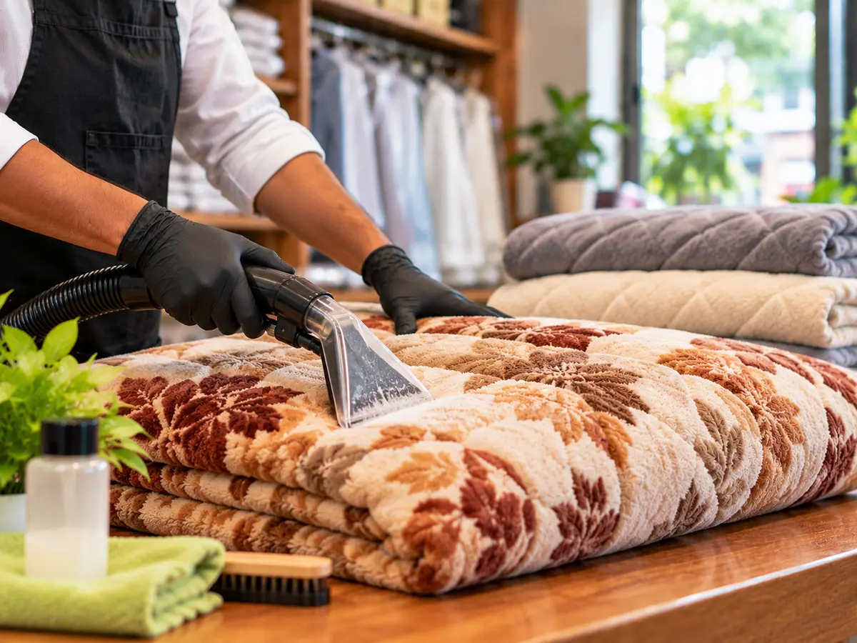 Blankets, quilts, a razai, a dohar, pillows and a mattress protector arranged on a bed